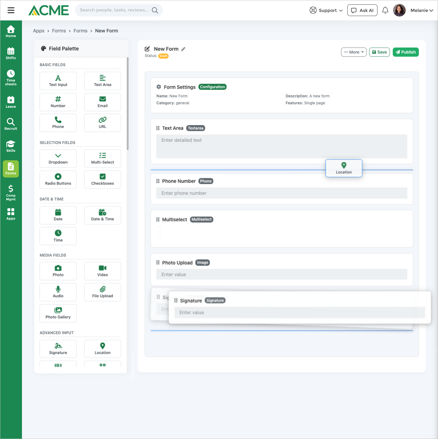 Create a new form — drag-and-drop builder with conditional logic